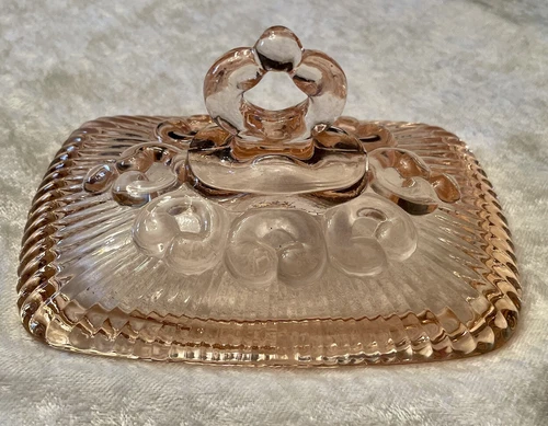 Indiana Glass PINK Lace Edge Depression LID ONLY Rectangle candy dish 1950s