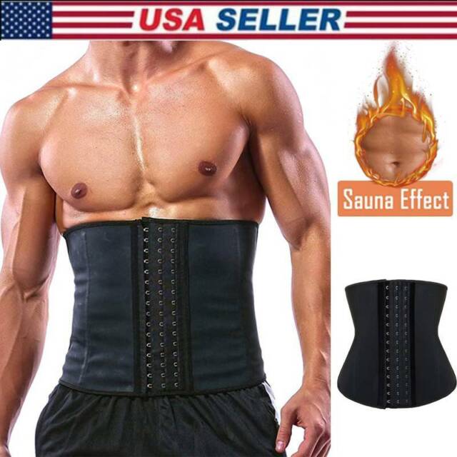 GainKee 100/% Latex Men Waist Trainer Corsets with Steel Bone Sweat Belt Sauna Suit for Fitness