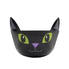 Black Cat Halloween Candy Bowl Large 11" Treat Bowl Decor Plastic