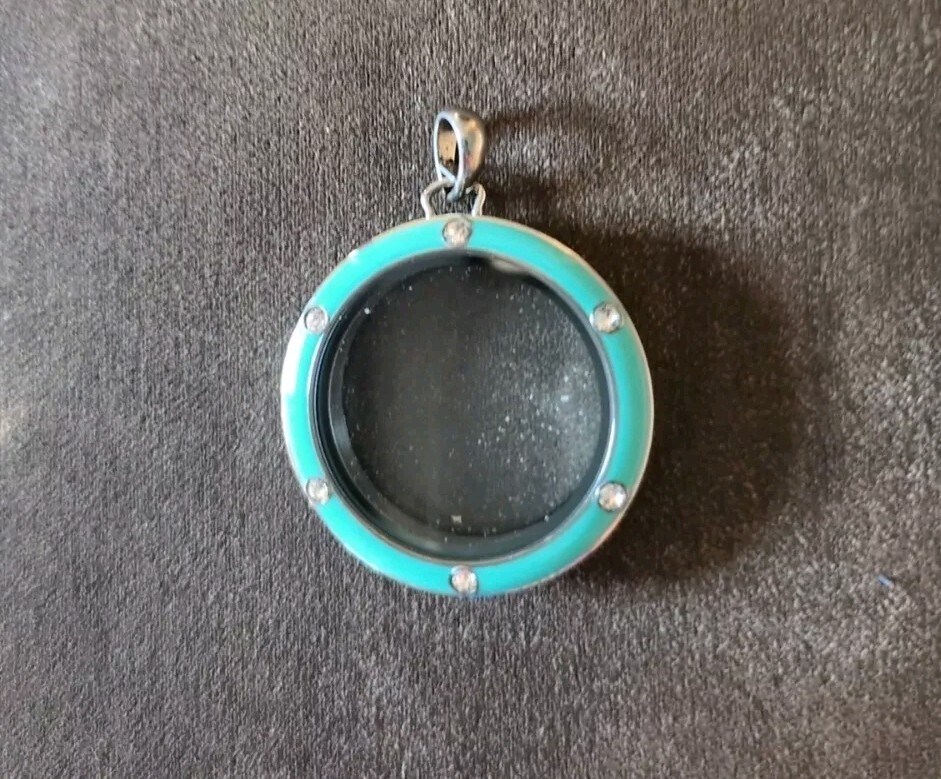 Origami Owl Large Silver w/Aquamarine Turquoise Crystal Twist FACE