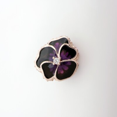 Pandora Rose Charm Deep Purple Pansy Enamel Charm Bead Edge Pave CZ 780777C01