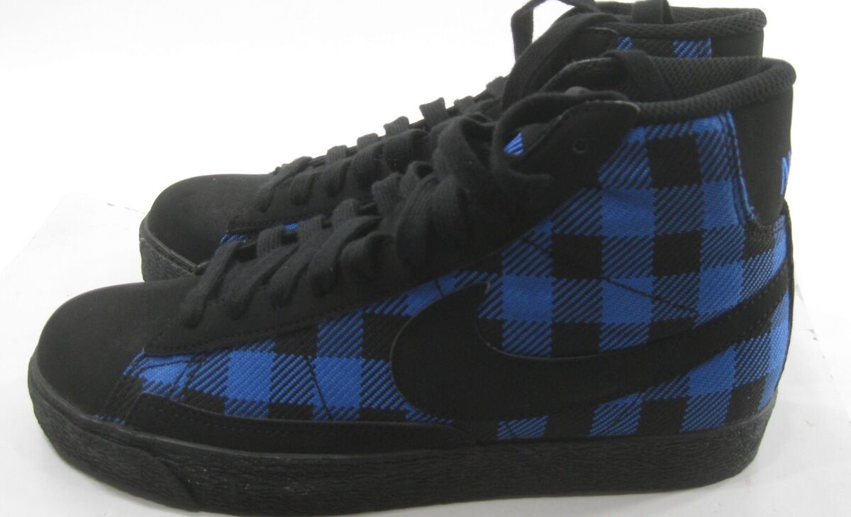 Nike Blazer Mid 318705 010 Black/blue check print youth Size Nike Blazer Mid 318705 010 Black/blue check print youth Size