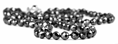 7 mm Black Diamond Necklace 28 Inches Earth Mined Certified Silver Clasp !