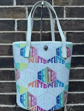 RARE NWT KURT GEIGER Shopper Tote Bone White Multi Rainbow Monogram