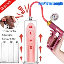Penis Vacuum Pump Enhancer 9 or 12" Length Wide Flange Cylinder Diameter 1.7-3"