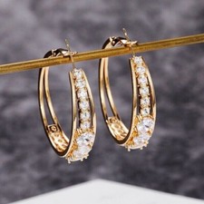 14K White Gold Plated Round Cut Simulated Diamond Women's Huggie Hoop Earrings