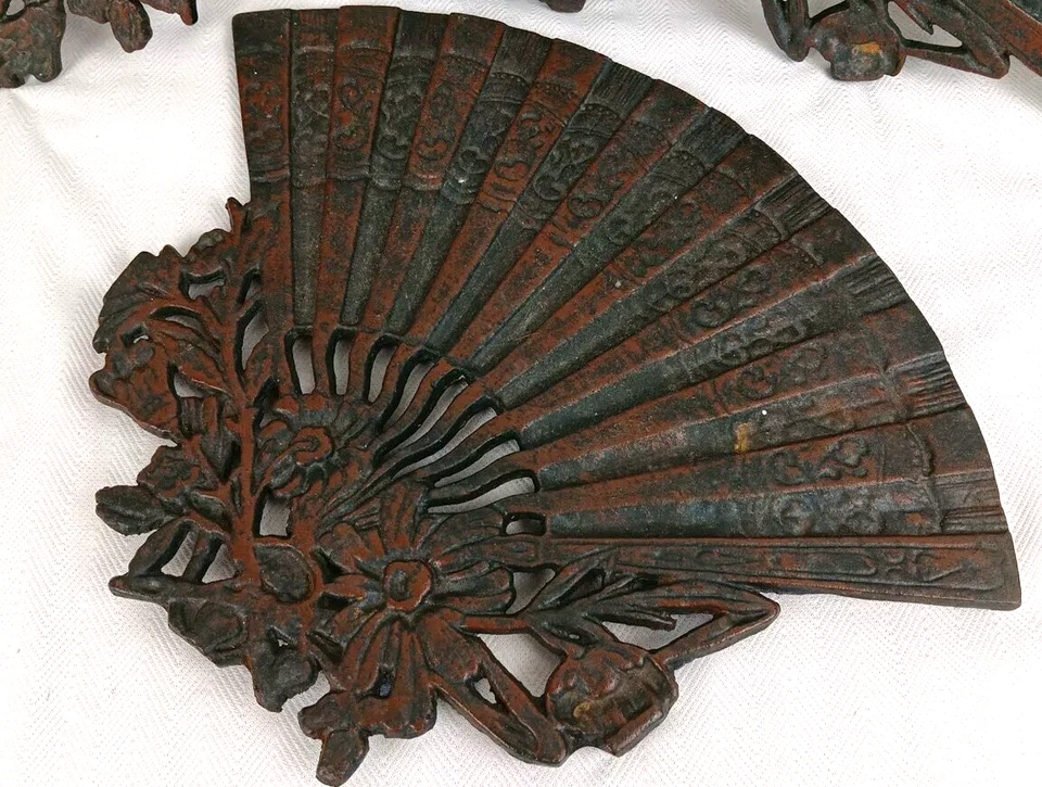 Викторианская бронзовая 3-уровневая подставка для растений ПОЛКИ ТОЛЬКО японский вентилятор и цветочный стиль 12# - Изображение 3 из 4