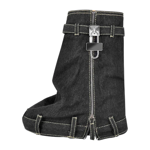 Punk Goth Womens Buckle Zipper Leather Round Toe High Wedge Heels Mid Calf Boots - Picture 4 of 51