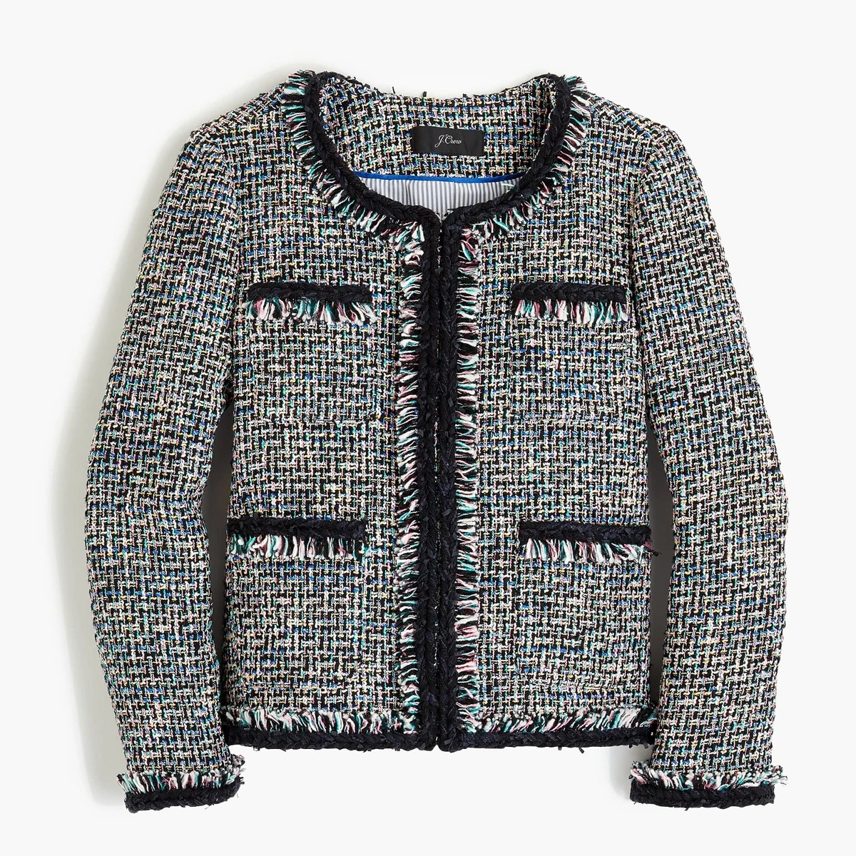 Lady jacket in multicolor sale metallic tweed with braided trim