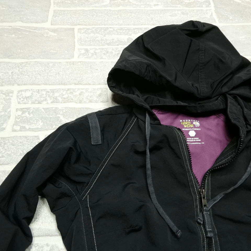 Mountain HardWear Jacket Womens Size 4 Black Purple Nylon Hooded Windbreaker - Image 3 of 4