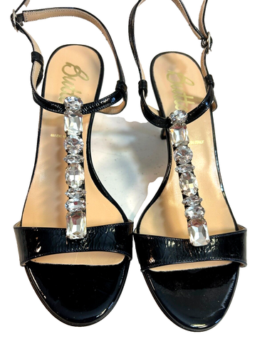 Black patented leather High Heels sz 8 L. Artigiana Italy rhinestone ice WoW! - Picture 2 of 10