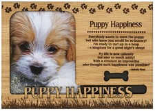 Puppy Happiness Engraved Wood Picture Frame Magnet