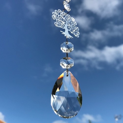 New Tree and Little Birds Hanging Sun Catcher Mobile with Glass Crystal Drop - Picture 2 of 7