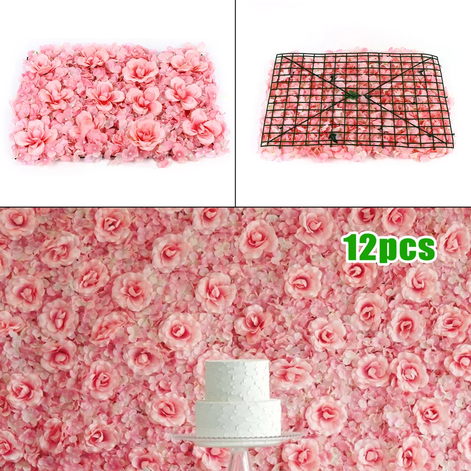 Artificial Rose Hydrangea Flower Wall Panels Wedding Backdrop 60 x40cm 12PCS - Image 4 of 4