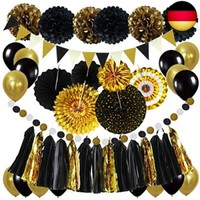 Zerodeco Party Dekoration, Schwarz Gold Abschlussdekorationen Papier Pompoms
