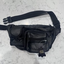 Genuine Leather Fanny Pack Multi Zippered Waist Bag Hip Belt Purse Black BL