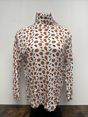 VTG Basic Editions Women's Halloween Turtle Neck Shirt Jack O Lanterns SZ LARGE