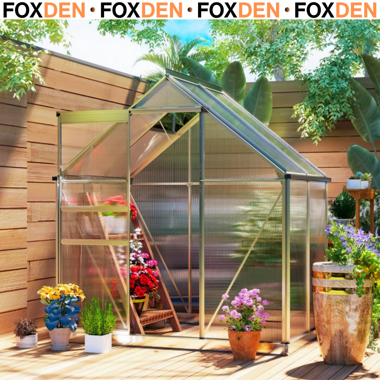 Polycarbonate Walk-in Garden Greenhouse Kit w/ Sliding Door, Silver Tone