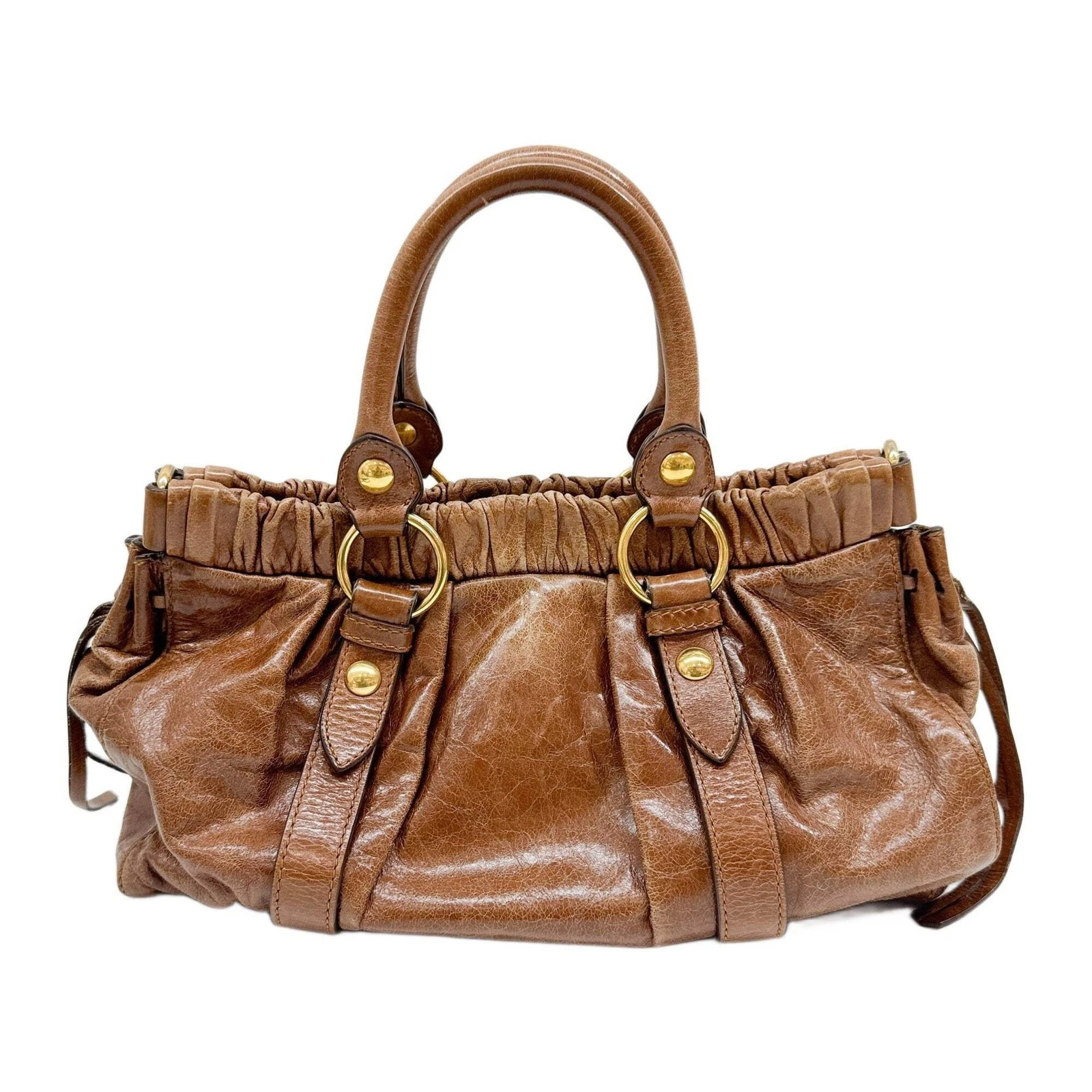 Miu Miu — MIU MIU Vitello Brown Leather Two Way Bag