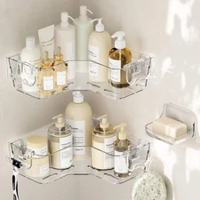 Corner Shower Caddy, Clear Shower Organizer Bathroom Storage Rack with Soap D...