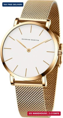 HANNAH MARTIN Gold Watches for Women, 36mm Luxury Vintage Round Case, 220mm Stai