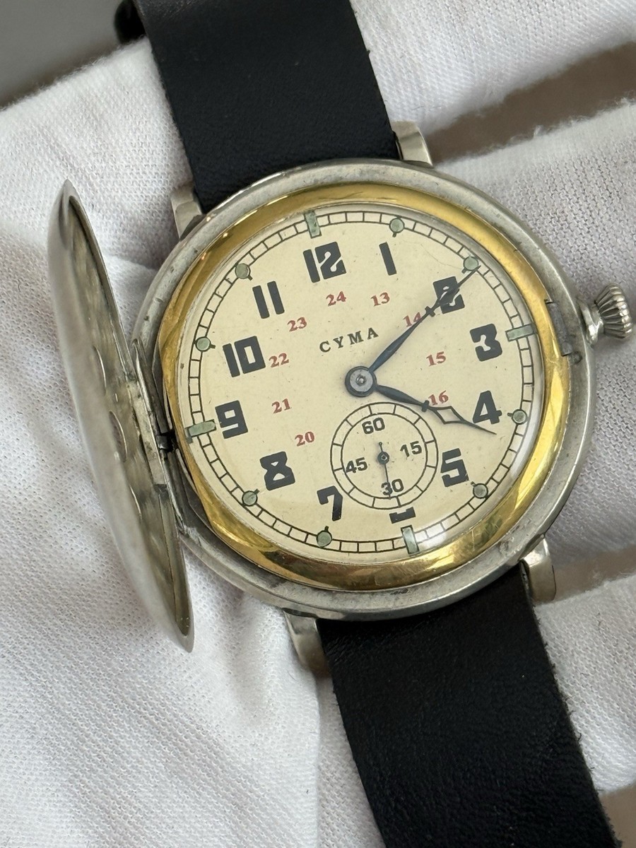 Rare Vintage Cyma WW1 Shrapnel Guard Men's Military Trench Watch
