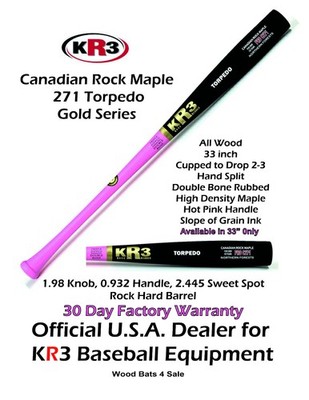 KR3 Torpedo 33/30 Rock Hard Maple Baseball Bat MTW271 Balance and Power
