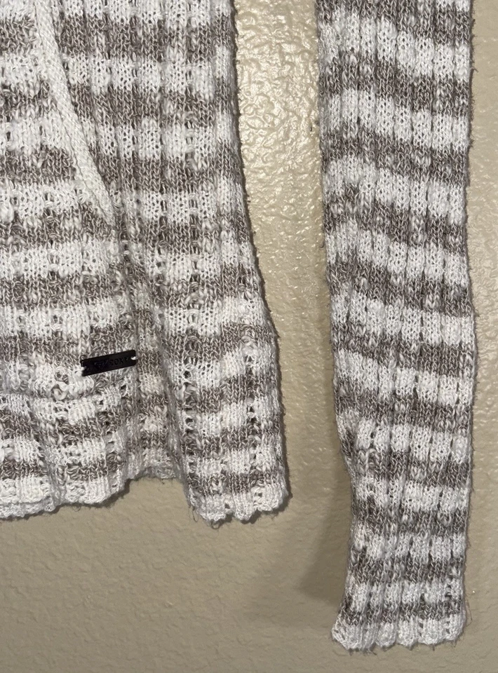 ROXY Suéter Mujer Med Off Blanco y Tostado Rayas Crochet Pullover Sudadera con Capucha Bohemio Foto 4 de 4