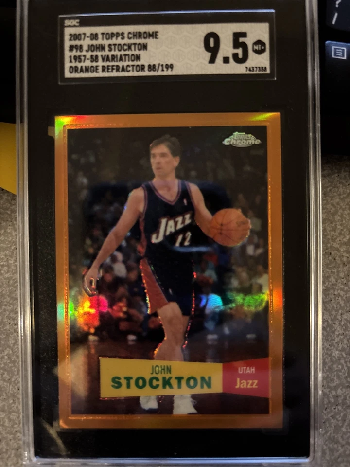 2007-08 Topps Chrome 57 Variation John Stockton Orange Refractor 088/199 SGC 9.5 - Image 4 of 4