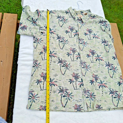 RedHead Mens Hawaiian Shirt 2XL Green Palm Tree Tropical Short Sleeve Camp Yoke