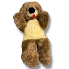 Vintage Brown Teddy Bear Large Plush W/ Maroon Ribbon