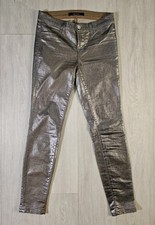 J Brand Women's Jeans Super Skinny Pants Faux Leather Shiny Bronze Sz 28