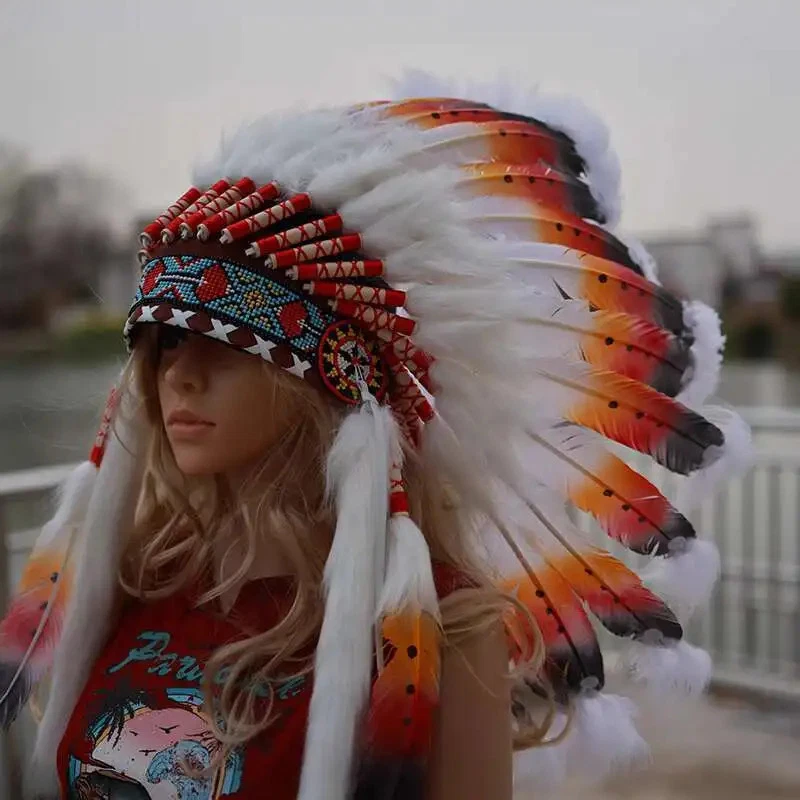 Tocado indio nativo americano pluma jefe fiesta rendimiento escenario accesorios Foto 4 de 4
