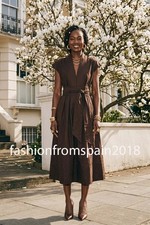 ZARA NEW WOMAN MIDI ZW COLL PLEATED POPLIN DRESS BELTED BROWN XS-XL 124/588/700