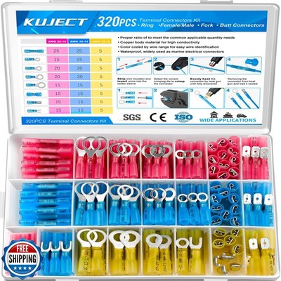 Kuject 320PCS Heat Shrink Wire Connectors Kit, Electrical Waterproof Crimp Bu