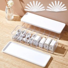 2 Pack Plastic Cable Organizer Box with Lid and Wire Ties