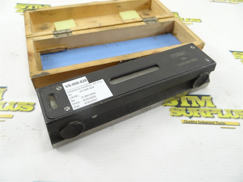 FOWLER 8" PRECISION MACHINE LEVEL WITH CROSS TEST VIAL 0.0005"/10IN + CASE