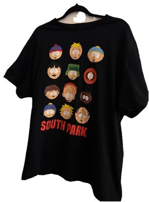 South Park Character Faces Graphic T-Shirt Black XL Comedy Central Cartoon Tee