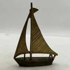 Brass Sailboat Vintage Nautical Décor 7.5" Tall MCM Office Shelf Decoration