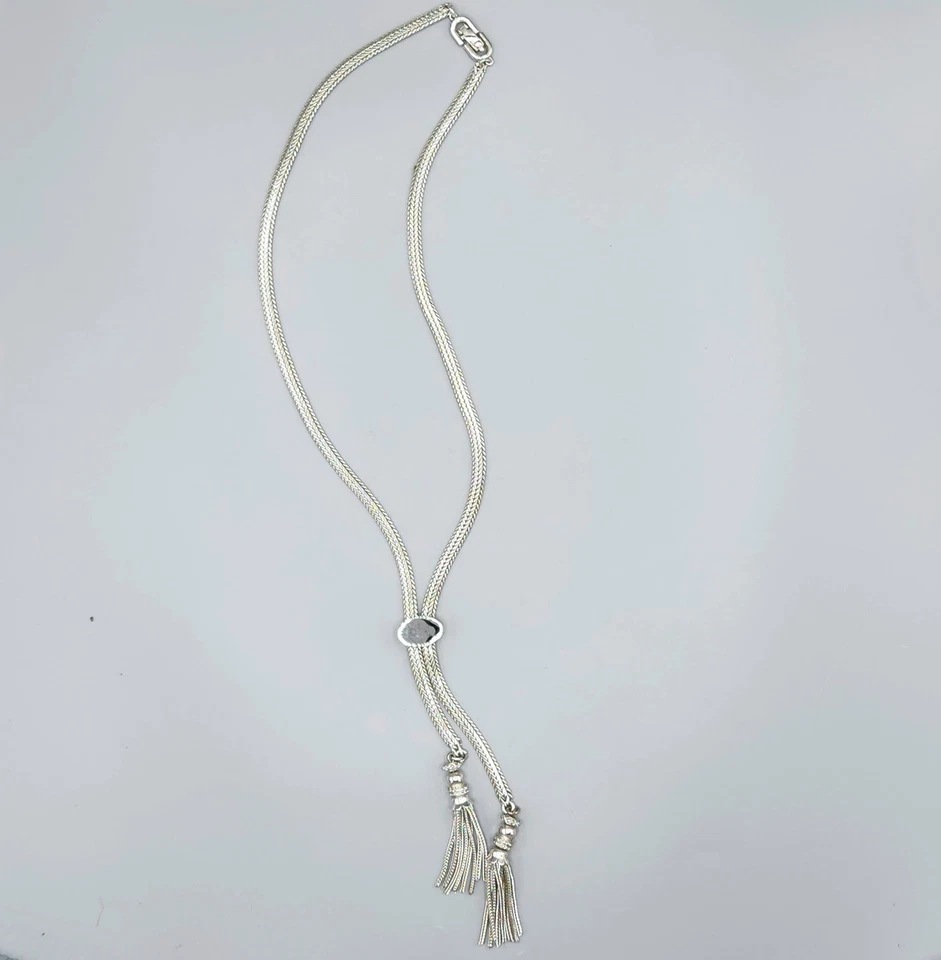 Collar Borla Lariat Deslizante PAMELA Tono Plata Monet Años 60 22" PIEZA LIBRO Foto 2 de 4