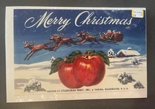 Original MERRY CHRISTMAS half box apple crate label Stadelman Fruit Yakima WA