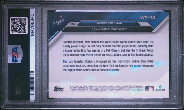 FREDDIE FREEMAN * PSA * 2024 TOPPS NOW * JUEGO DODGERS WS CHAMPS * TARJETA #WS-13 Foto 4 de 4