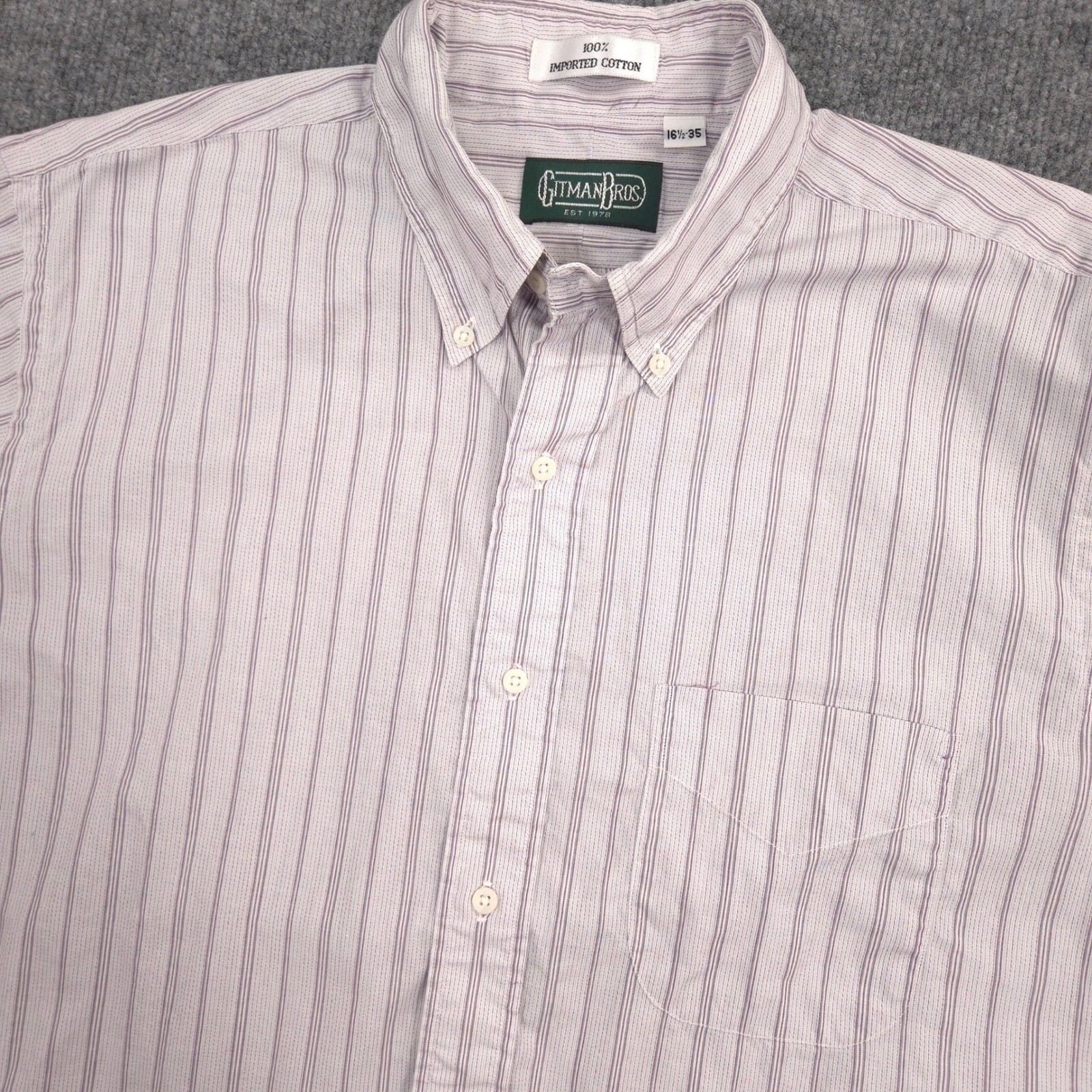 Vintage Gitman Bros Dress Shirt Mens 16.5-35 Purple Gray Striped Made In USA