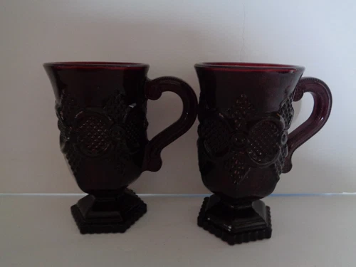 Avon Cape Cod Ruby Red Two Pedestal Mugs New Original Box