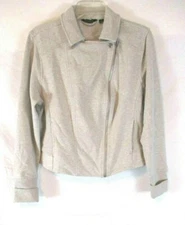 New H by Halston Knit Motorcycle Jacket Sz 14 Gray A285191 Zip Front Women YU2