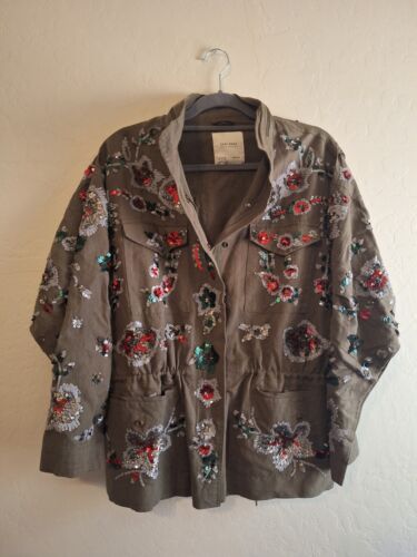 Zara Woman Military-Style Jacket With Embellished Sequin Rare