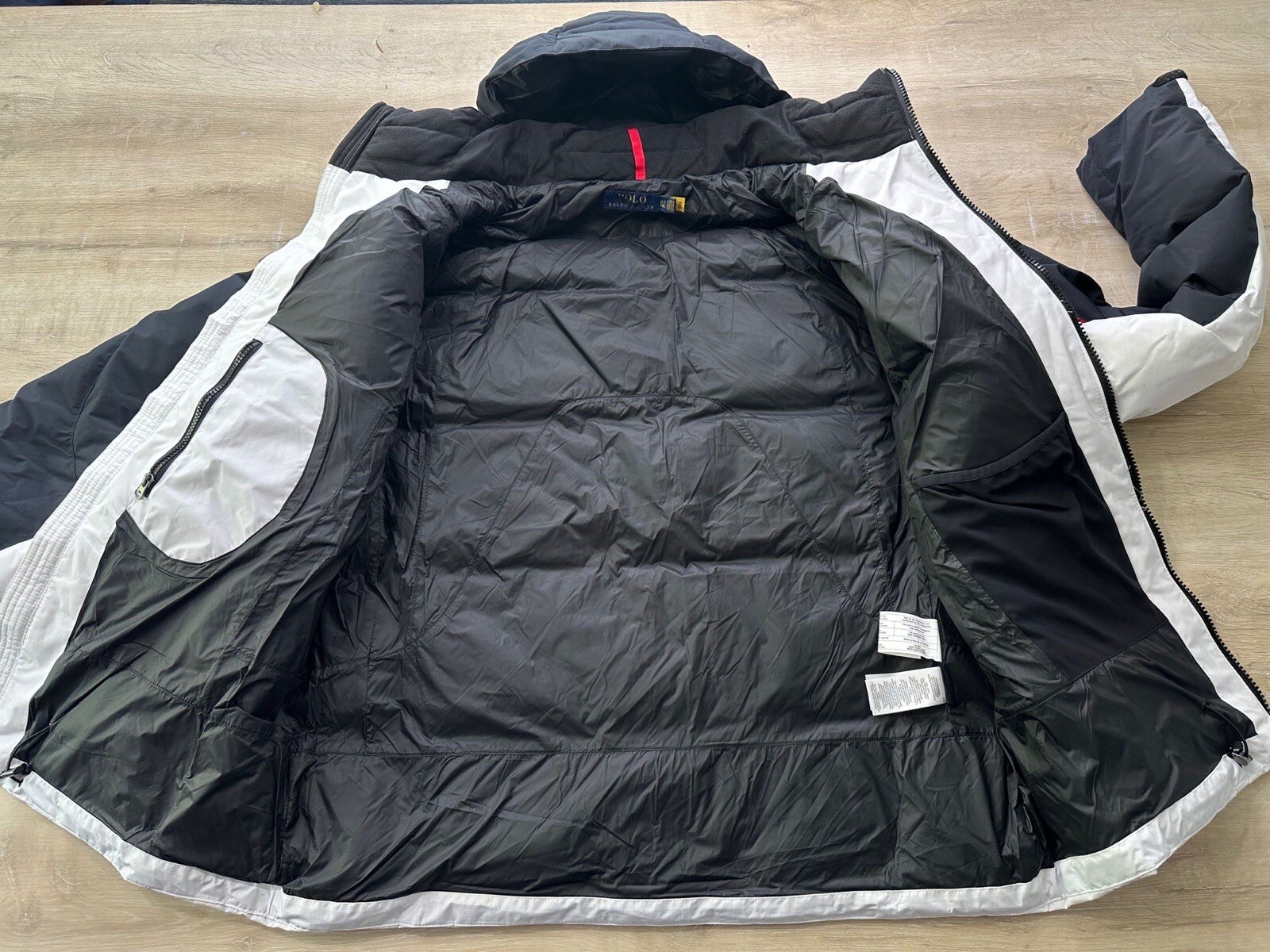 Polo Ralph Lauren uomo B&T giacca cappotto nero bianco LT grande pony cappuccio puffer