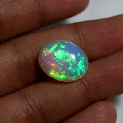 8.2 Ct Natural Top Grade Green Red Flash Fire Ethiopian Opal Oval Shape Cabochon