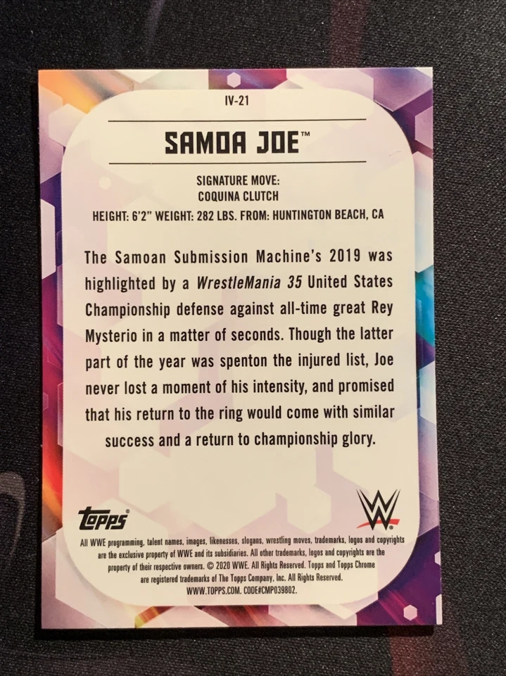 2020 Topps Chrome WWE Image Variations REFRACTOR - #IV-21 SAMOA JOE - Image 2 of 2