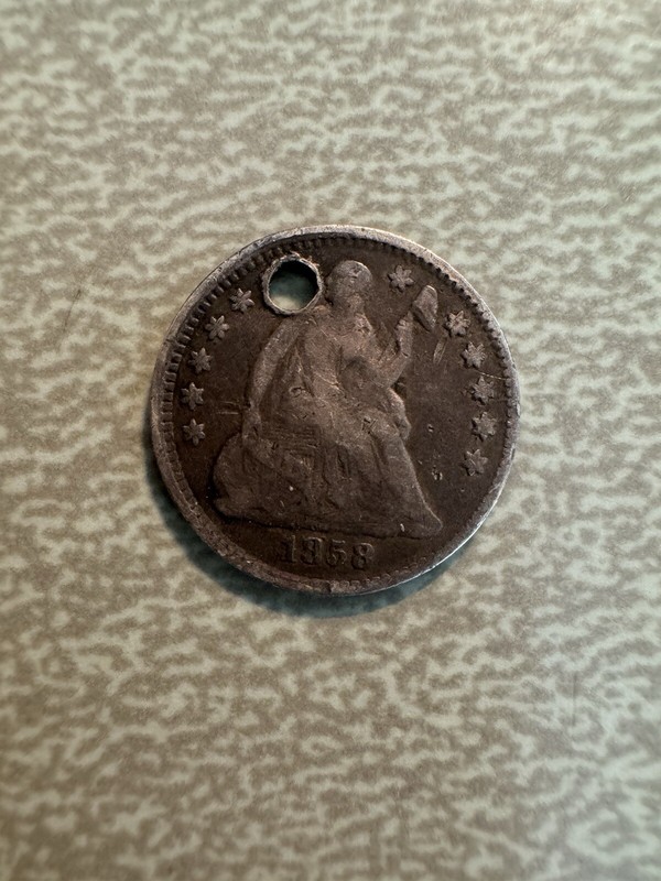 1858 Half Dime, Holed